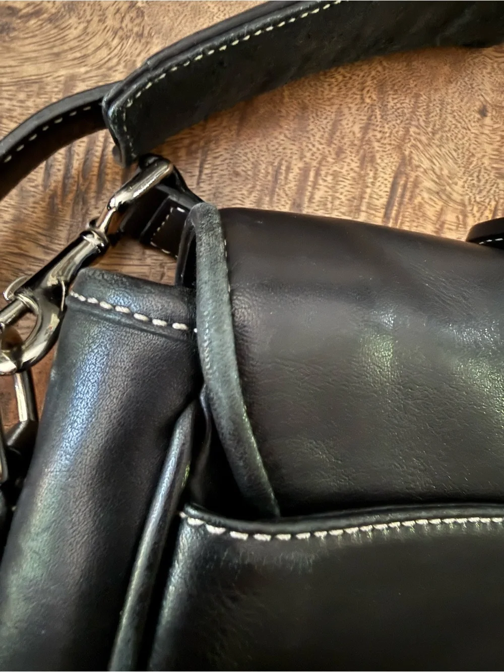 Vintage Coach Black Leather Briefcase with Chrome Hardware